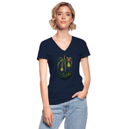 Flora Mortis - Kannenpflanze mit Skeletten - Klassisches Frauen-T-Shirt mit V-Ausschnitt - by Artful Alchemist