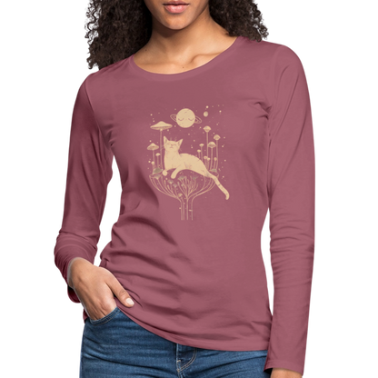 Surreales Katzen Motiv im Kosmos - Frauen Premium Langarmshirt - by Artful Alchemist