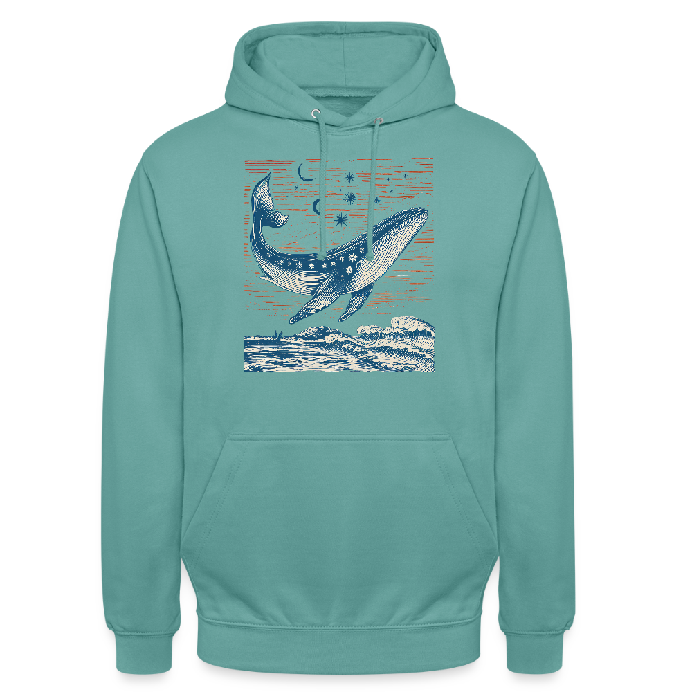 Kosmischer Wal – Retro Ocean Art - Unisex Hoodie - Pastelltürkis