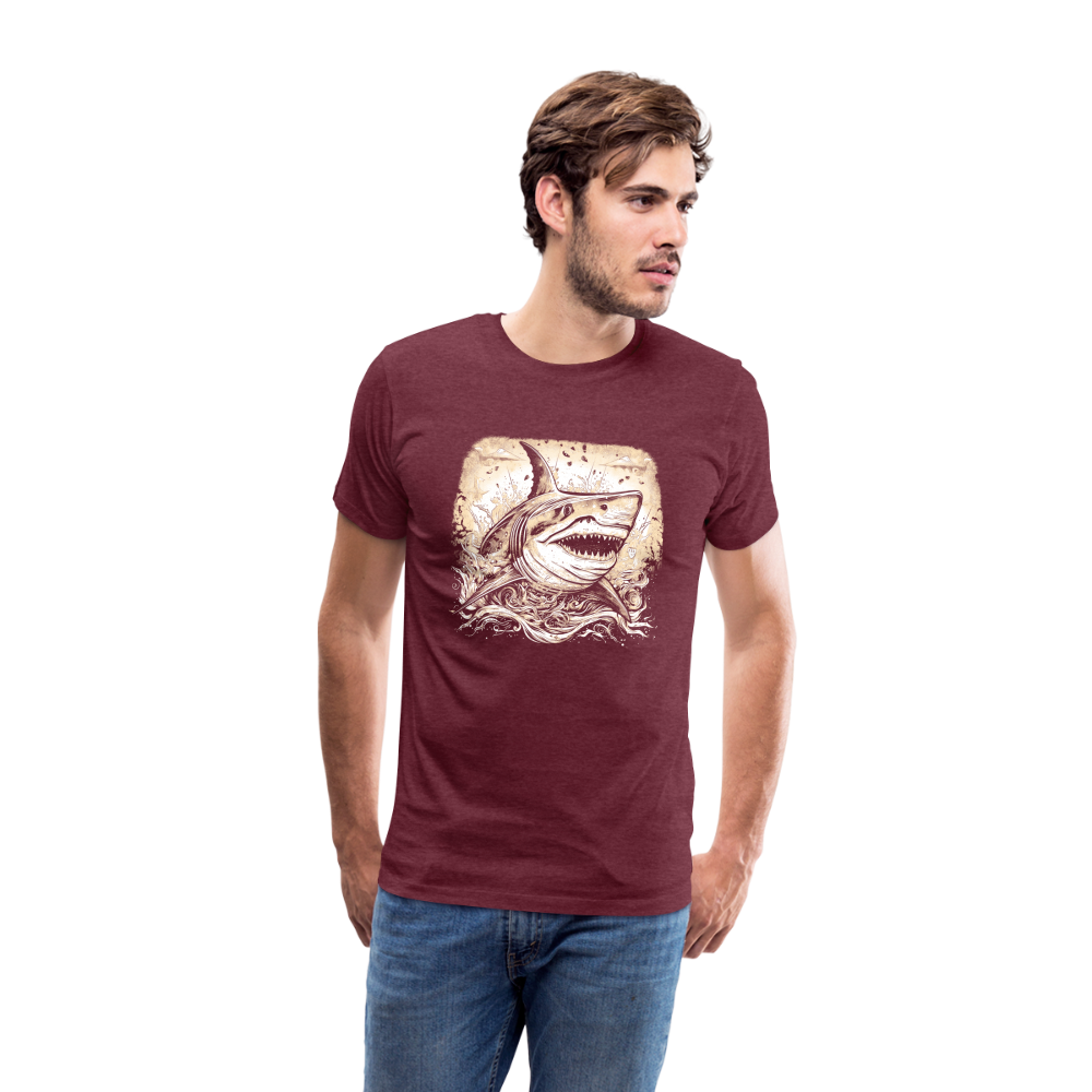 Cooler Retro Hai - Männer Premium T-Shirts - Bordeauxrot meliert