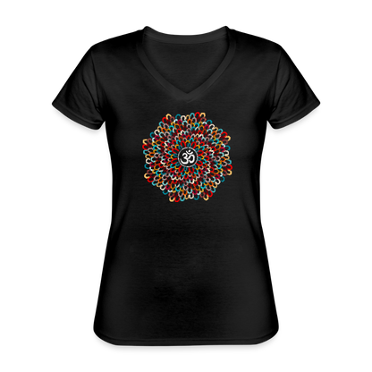 Yogi, Prana Mandala Om - Bunte Federn - Klassisches Frauen-T-Shirt mit V-Ausschnitt - by Artful Alchemist