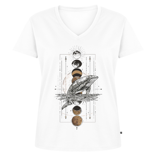 Boho Wal & Mondphasen - Frauen Bio-T-Shirt mit V-Ausschnitt von Stanley & Stella - Weiß