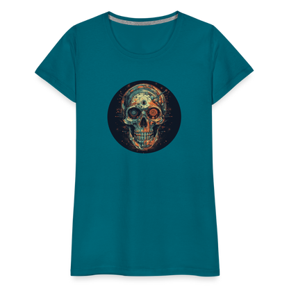 Retro Futuristischer Totenkopf Skull Cyborg- Frauen Premium T-Shirt - by Artful Alchemist
