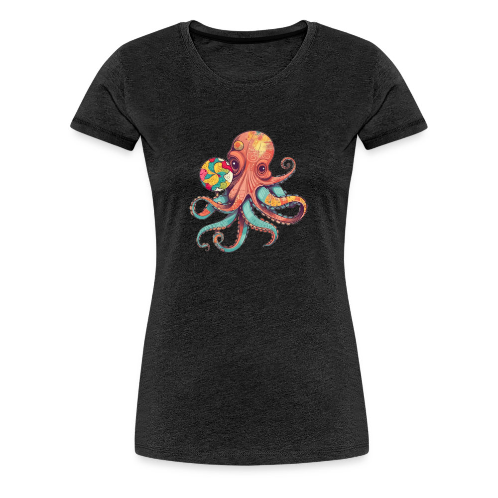 Lustiger Comic Oktopus mit Lollipop - Frauen Premium T-Shirts - Anthrazit