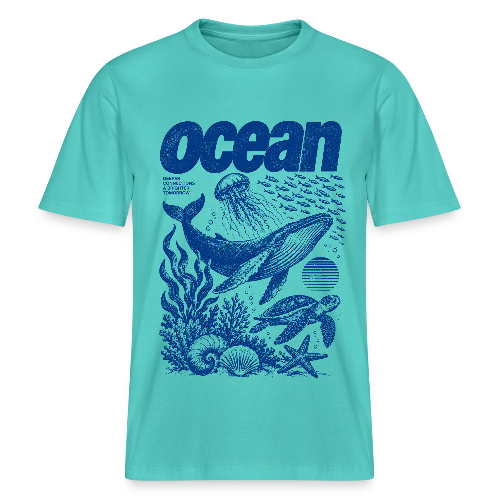 Ocean – Relaxed Fit Unisex Bio-T-Shirt mit Wal und Meerestieren - Poolblau
