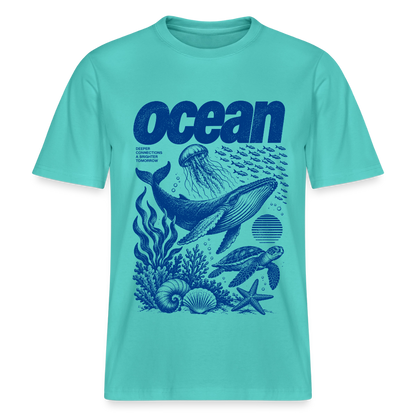 Ocean – Relaxed Fit Unisex Bio-T-Shirt mit Wal und Meerestieren - Poolblau