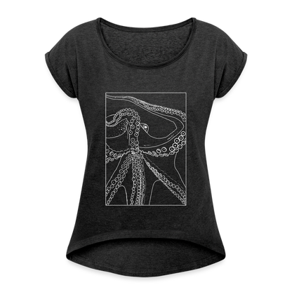 Lineart Oktopus im Rahmen - Frauen T-Shirts mit gerollten Armen - by Artful Alchemist