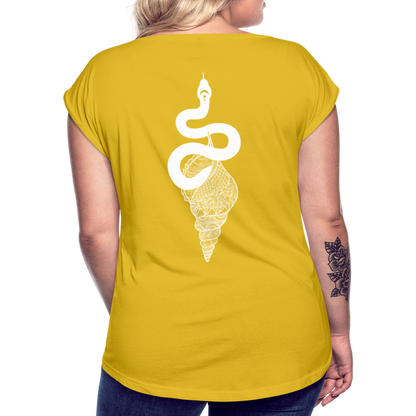 Kosmosschlange im Schneckenhaus - Frauen Shirt mit gerollten Ärmeln - by Artful Alchemist