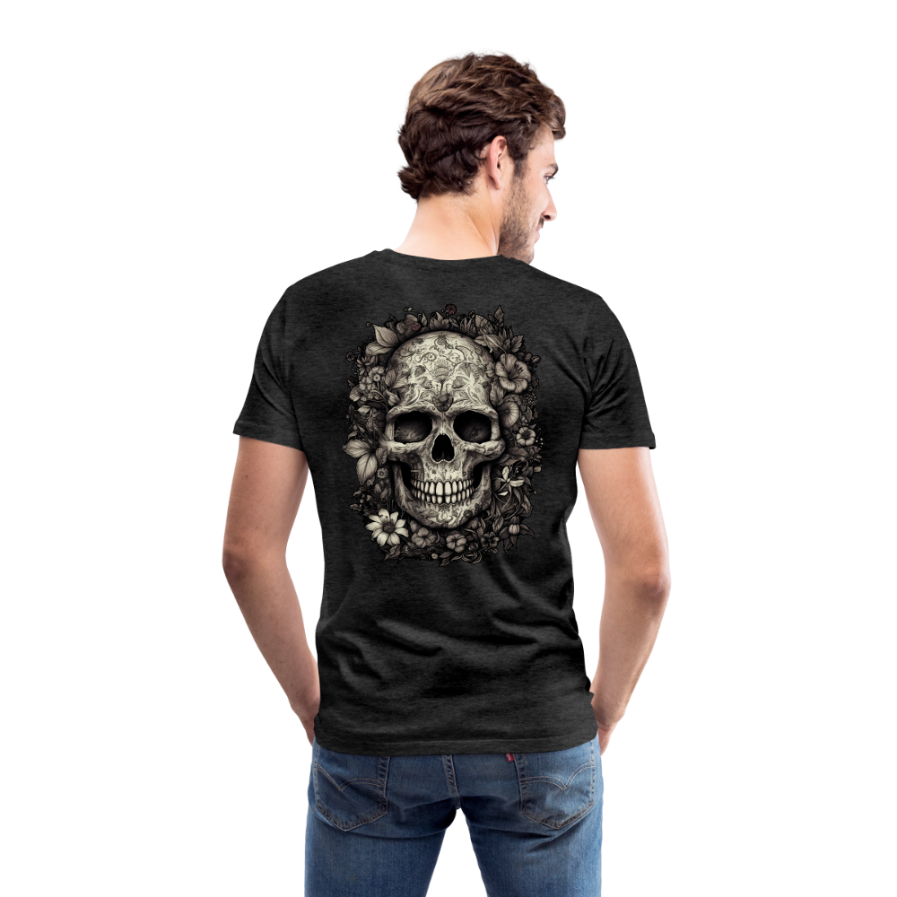 Boho Totenkopf mit Tattoos und Blumen - Männer Premium T-Shirt - Anthrazit