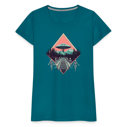 Retro UFO 80er Jahre Motiv - Frauen Premium T-Shirt - by Artful Alchemist