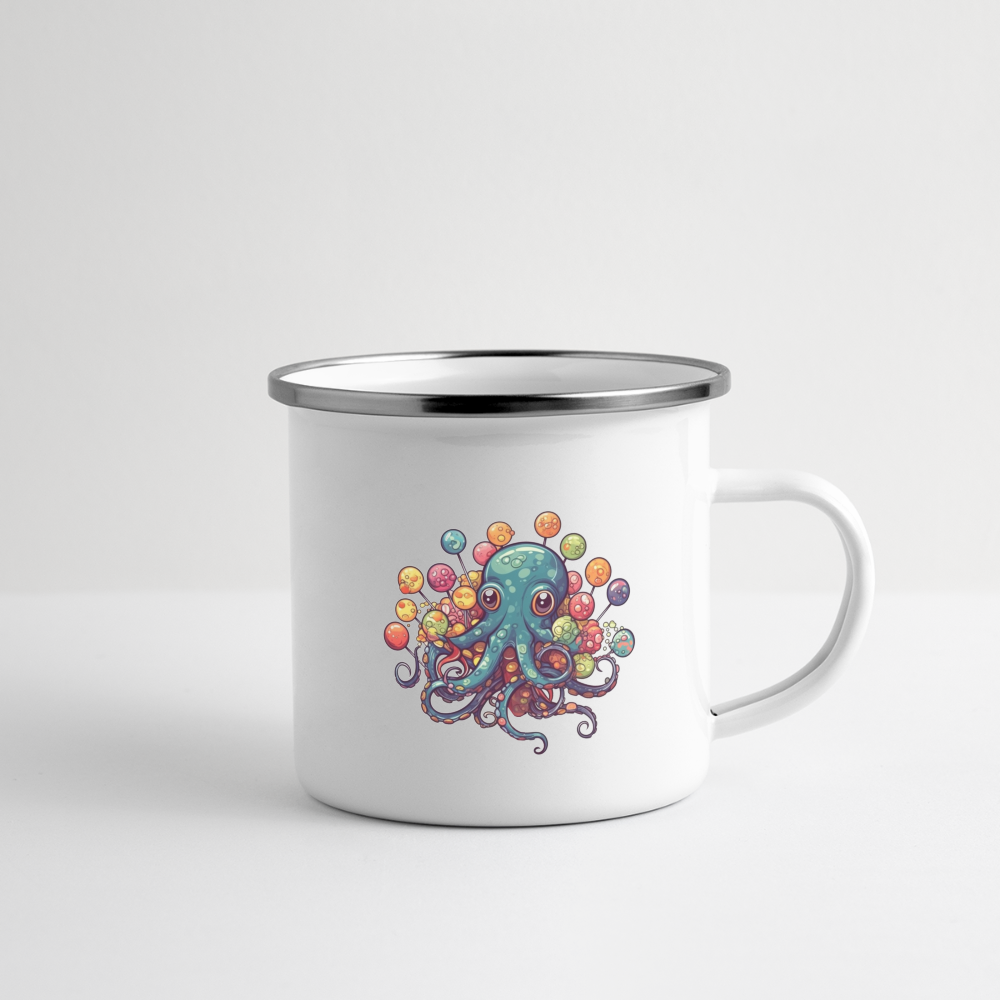 Lustiger Comic Oktopus mit Lollipops - Emaille-Tasse - Weiß