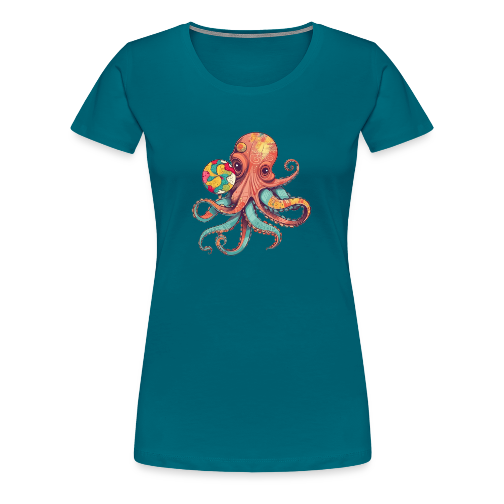 Lustiger Comic Oktopus mit Lollipop - Frauen Premium T-Shirts - Divablau