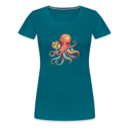 Lustiger Comic Oktopus mit Lollipop - Frauen Premium T-Shirts - by Artful Alchemist