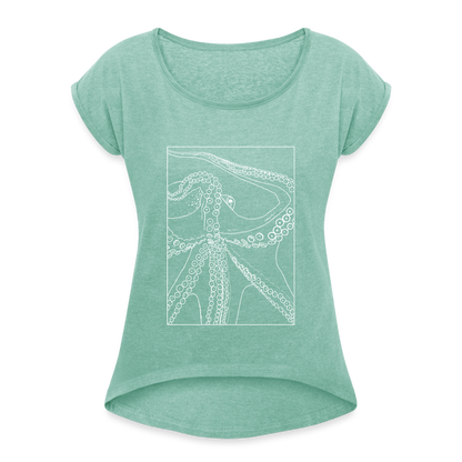 Lineart Oktopus im Rahmen - Frauen T-Shirts mit gerollten Armen - by Artful Alchemist