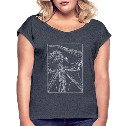 Lineart Oktopus im Rahmen - Frauen T-Shirts mit gerollten Armen - by Artful Alchemist