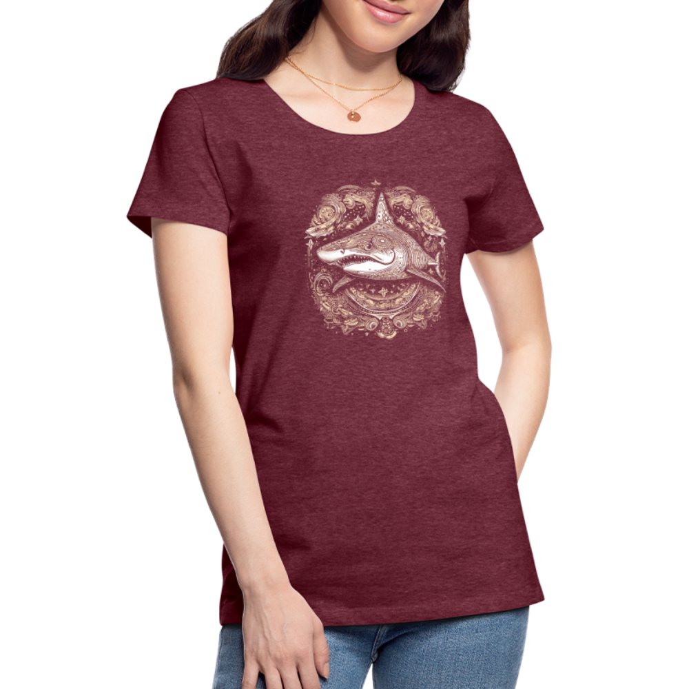 Cooler Hai mit Boho/Tribal Mustern - Frauen Premium T-Shirts - Bordeauxrot meliert