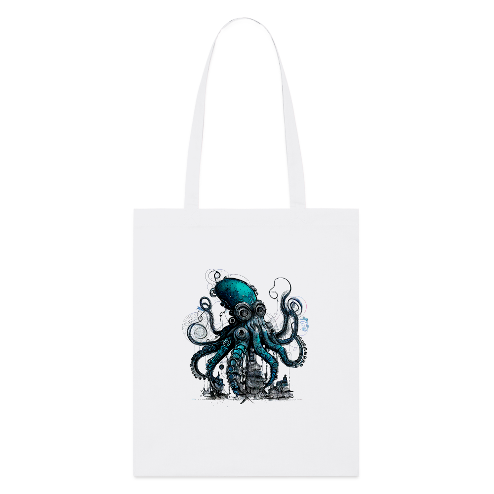 Steampunk Riesenkraken über kleinem Dorf - Stofftasche - Weiß