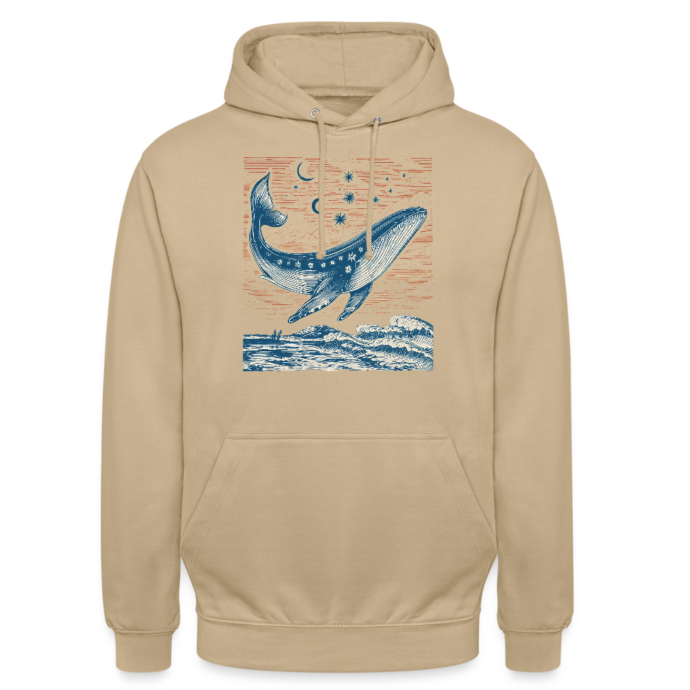 Kosmischer Wal – Retro Ocean Art - Unisex Hoodie - Beige