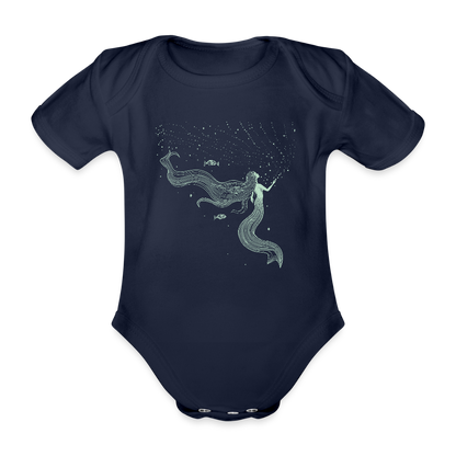 Lineart Meerjungfrau Motiv (hellgrün) - Baby Bio-Kurzarm-Body - Dunkelnavy