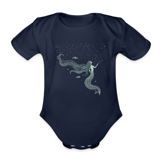 Lineart Meerjungfrau Motiv (hellgrün) - Baby Bio-Kurzarm-Body - Dunkelnavy
