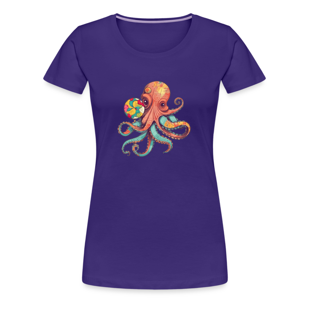 Lustiger Comic Oktopus mit Lollipop - Frauen Premium T-Shirts - Lila