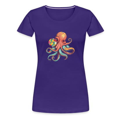 Lustiger Comic Oktopus mit Lollipop - Frauen Premium T-Shirts - by Artful Alchemist