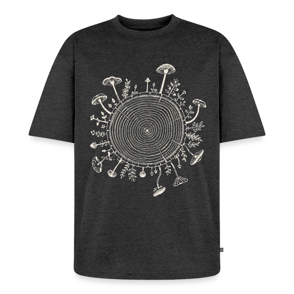 Baumringe & Pilze - Unisex Premium Oversized Bio T-Shirt - Anthrazit meliert