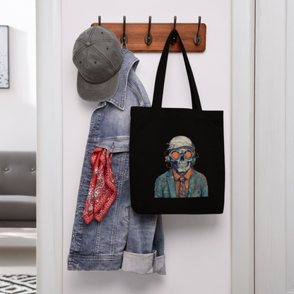 Cooles Skelett Portrait mit Sonnenbrille, Mütze - Stanley/Stella recycelter Heavyweight Stoffbeutel - by Artful Alchemist
