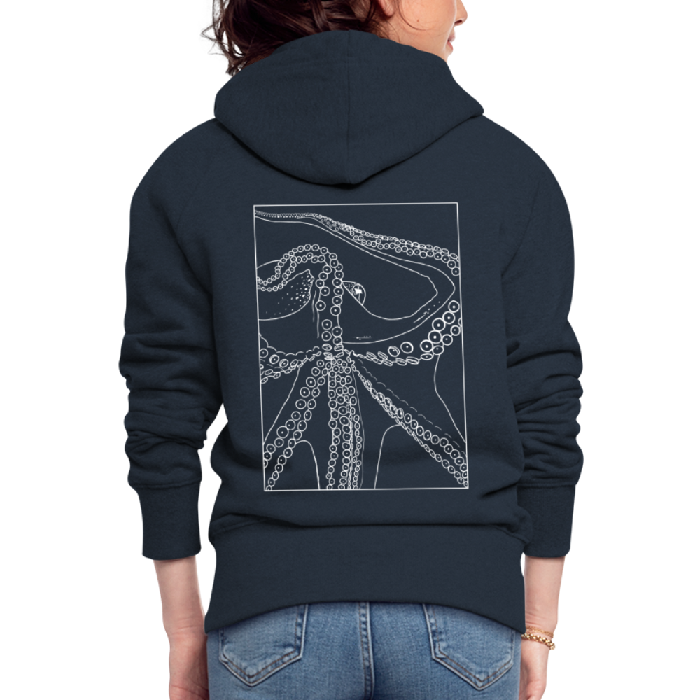 Lineart Oktopus im Rahmen - Frauen Premium Kaputzenjacke - Navy