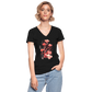 Zarte Korallen Blumen - Klassisches Frauen-T-Shirt mit V-Ausschnitt - Schwarz