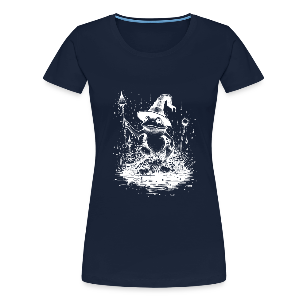 Magischer Frosch mit Zauberhut und Zauberstab - Frauen Premium T-Shirt - Navy