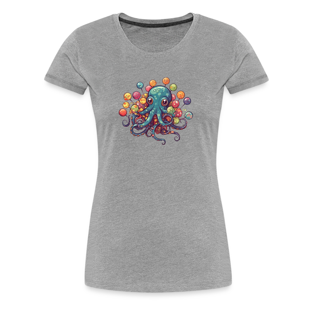 Lustiger Comic Oktopus mit Lollipops - Frauen Premium T-Shirts - Grau meliert