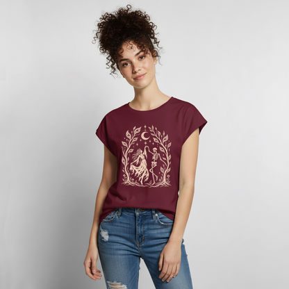 Moonlight Dance – Frauen T-Shirt mit gerollten Ärmeln - Burgunderrot