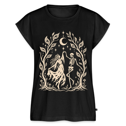 Moonlight Dance – Frauen T-Shirt mit gerollten Ärmeln - Schwarz
