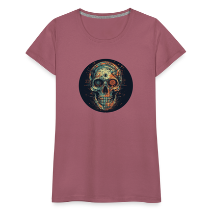 Retro Futuristischer Totenkopf Skull Cyborg- Frauen Premium T-Shirt - by Artful Alchemist