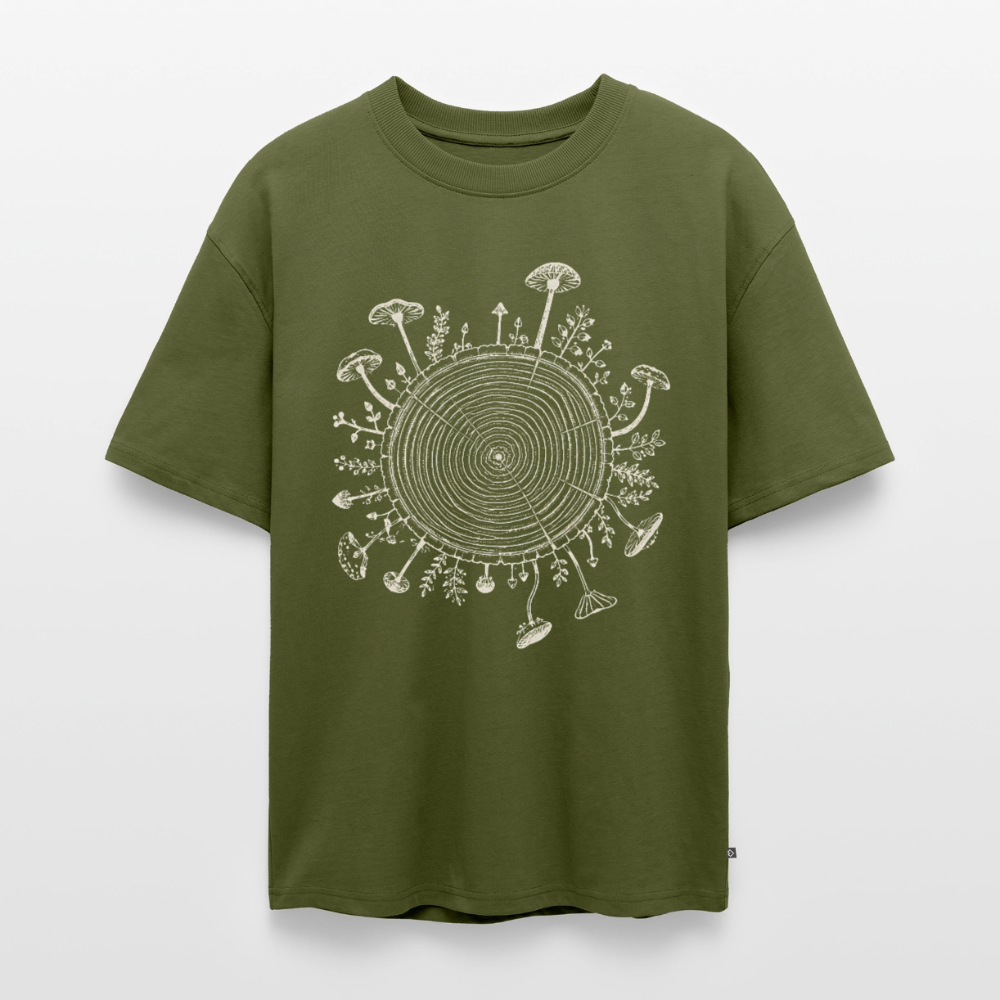 Baumringe & Pilze - Unisex Premium Oversized Bio T-Shirt - Khaki