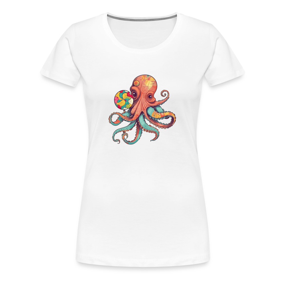 Lustiger Comic Oktopus mit Lollipop - Frauen Premium T-Shirts - Weiß