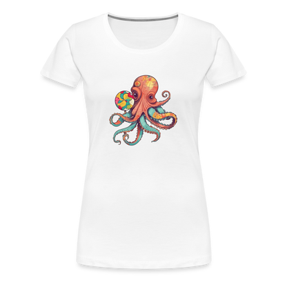 Lustiger Comic Oktopus mit Lollipop - Frauen Premium T-Shirts - Weiß