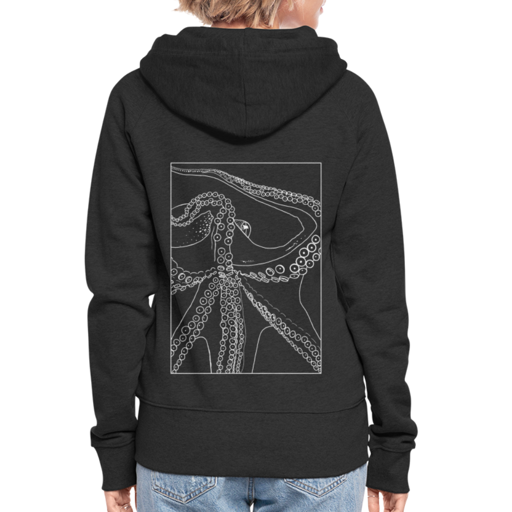 Lineart Oktopus im Rahmen - Frauen Premium Kaputzenjacke - Schwarz