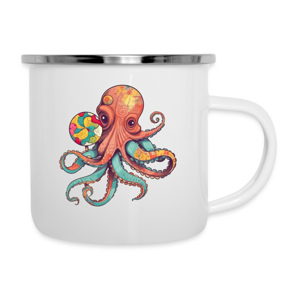 Lustiger Comic Oktopus mit Lollipop - Emaille-Tasse - Weiß