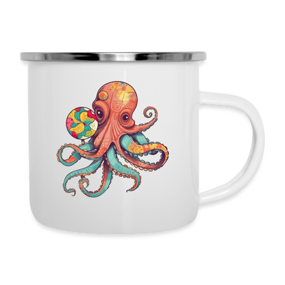 Lustiger Comic Oktopus mit Lollipop - Emaille-Tasse - Weiß