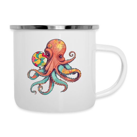 Lustiger Comic Oktopus mit Lollipop - Emaille-Tasse - Weiß