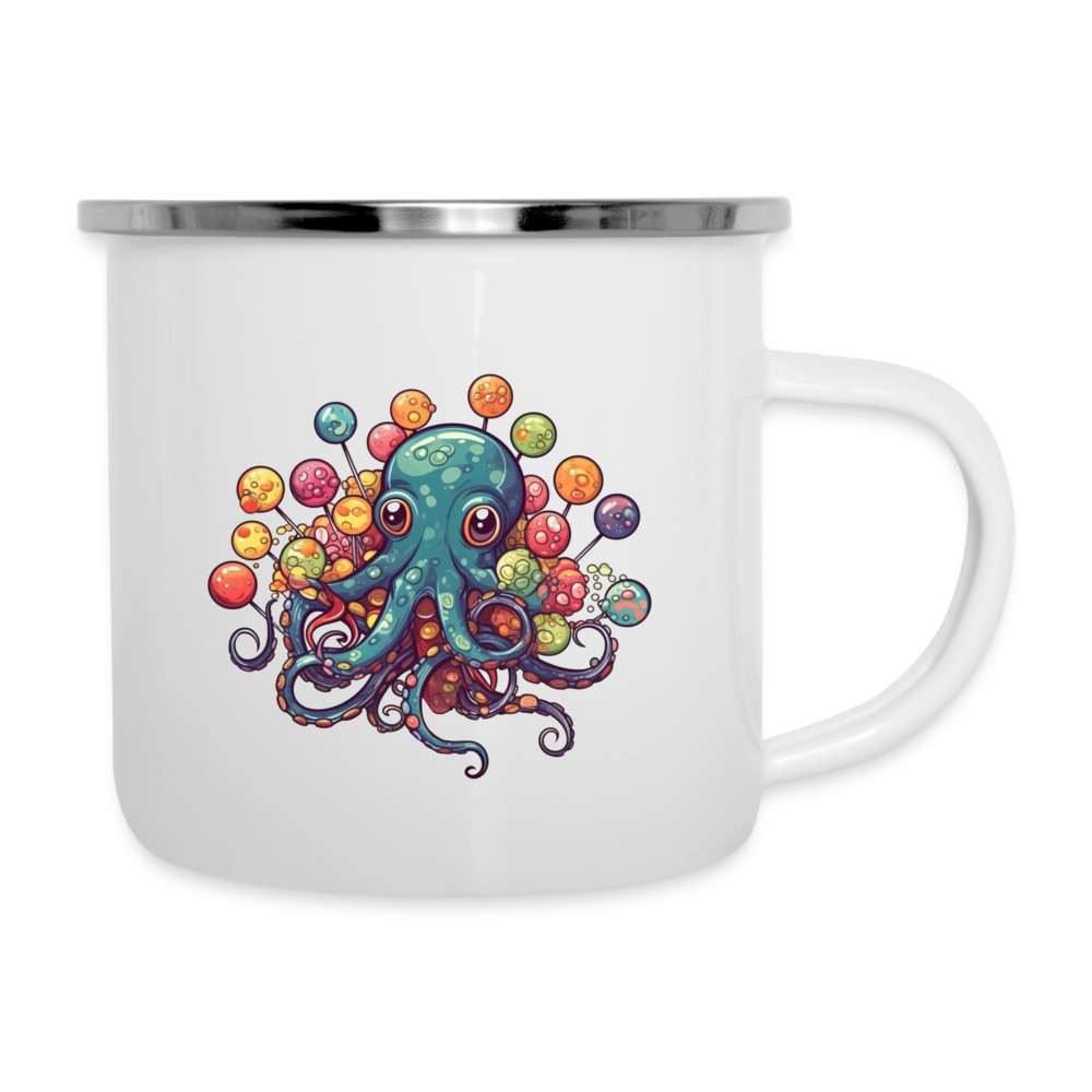 Lustiger Comic Oktopus mit Lollipops - Emaille-Tasse - Weiß