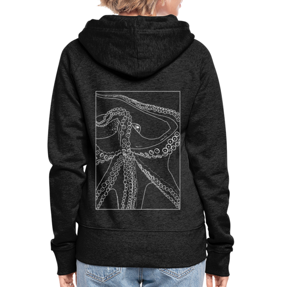 Lineart Oktopus im Rahmen - Frauen Premium Kaputzenjacke - Anthrazit