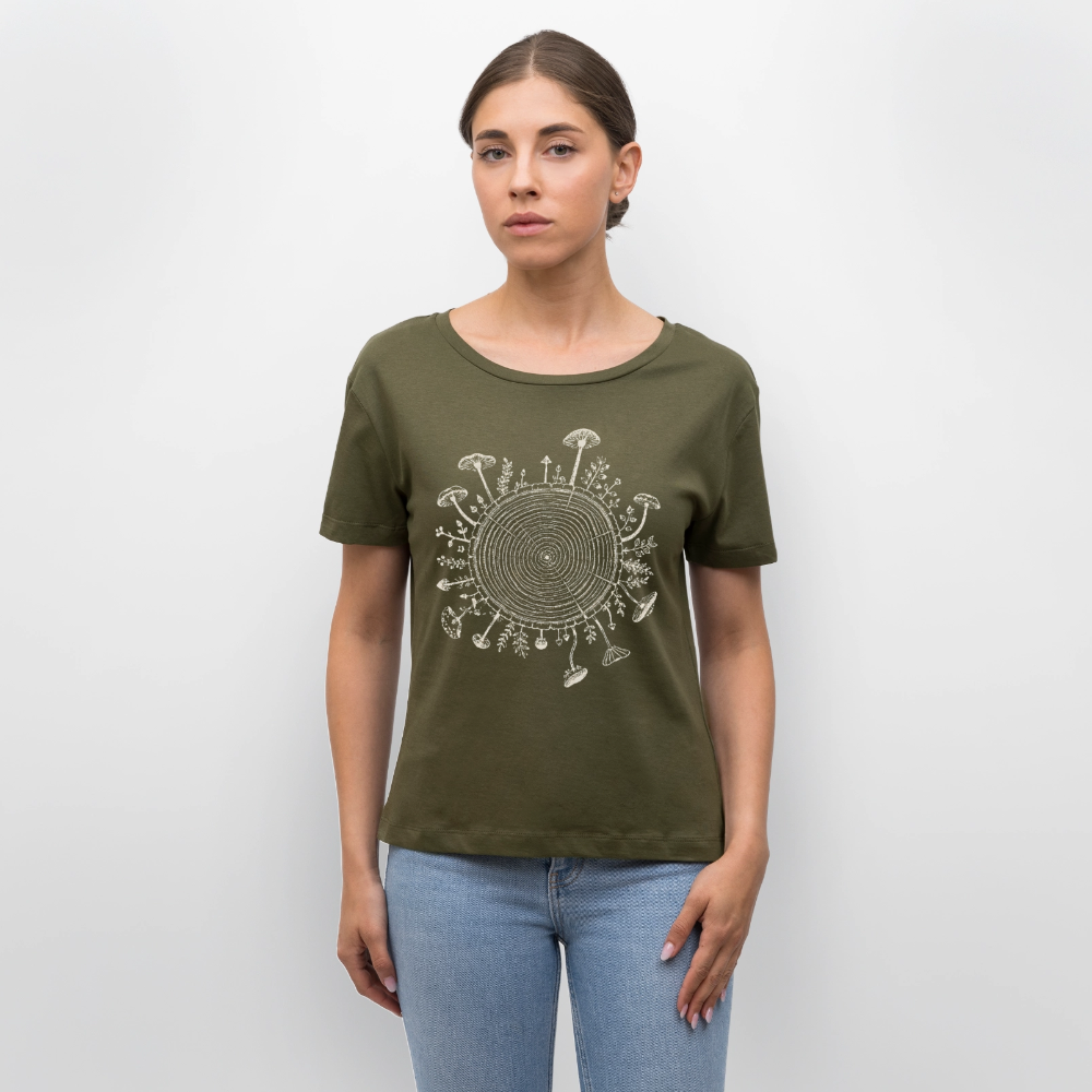 Baumringe & Pilze - Stanley/Stella Relaxed Rundhals Frauen Bio-T-Shirt SERENA - Khaki