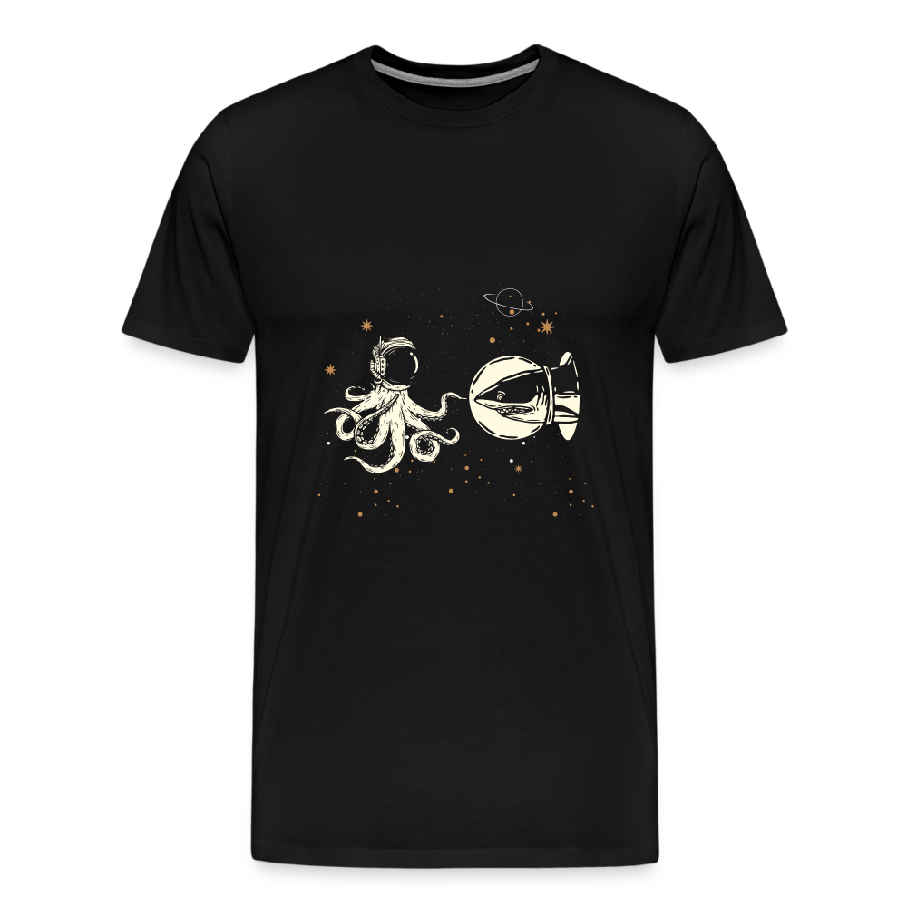 Begegnung zwischen Hai und Oktopus im Weltall - Männer Premium T-Shirts - Schwarz