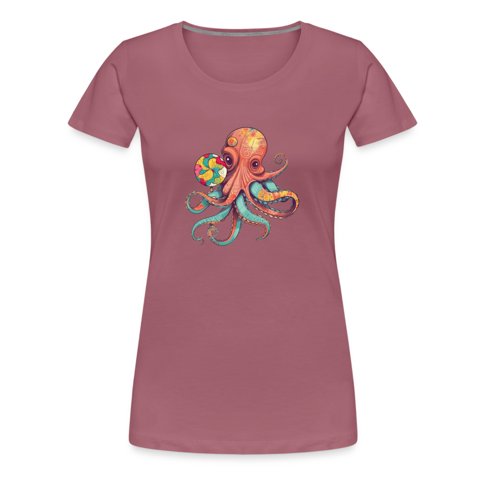 Lustiger Comic Oktopus mit Lollipop - Frauen Premium T-Shirts - Malve