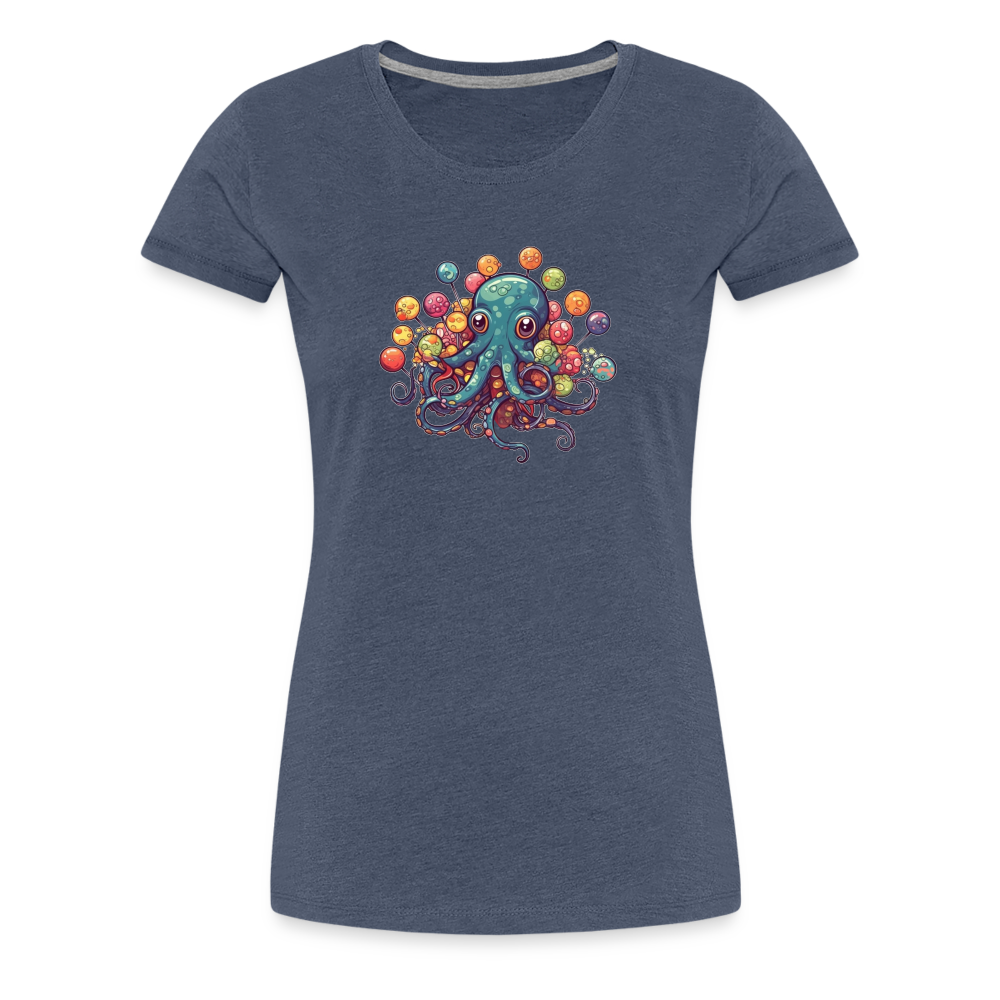 Lustiger Comic Oktopus mit Lollipops - Frauen Premium T-Shirts - Blau meliert