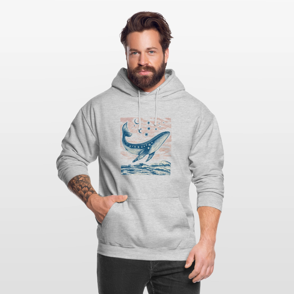 Kosmischer Wal – Retro Ocean Art - Unisex Hoodie - Hellgrau meliert