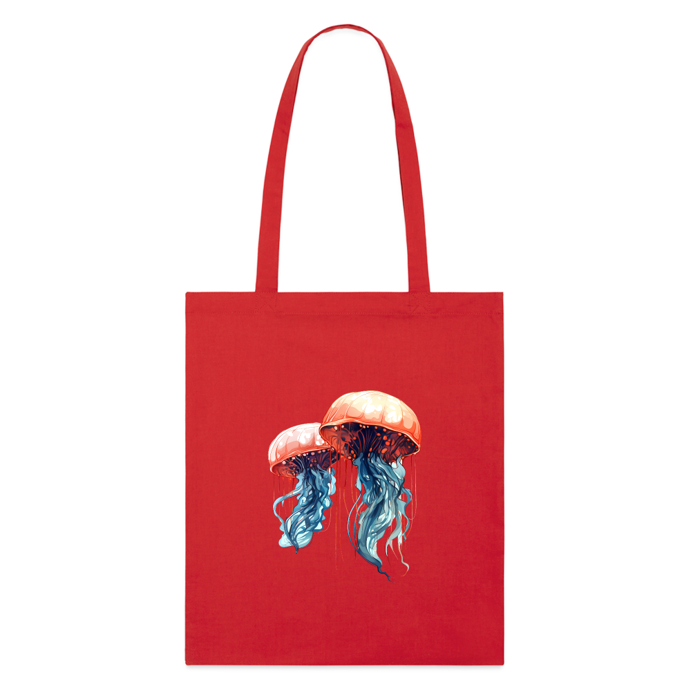 Rosa Blaue Aquarell Quallen - Stofftasche - Rot